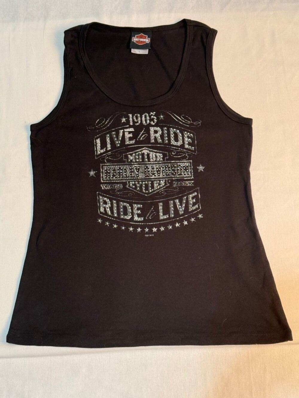Harley Davidson Live To Ride Tank Top Womens Large Black Appleton WI Studded